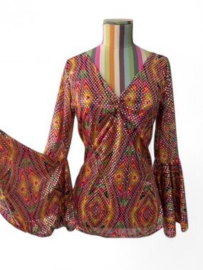 California Costumes Psychedelic Iridescent Polka Dot Bell Sleeve Top